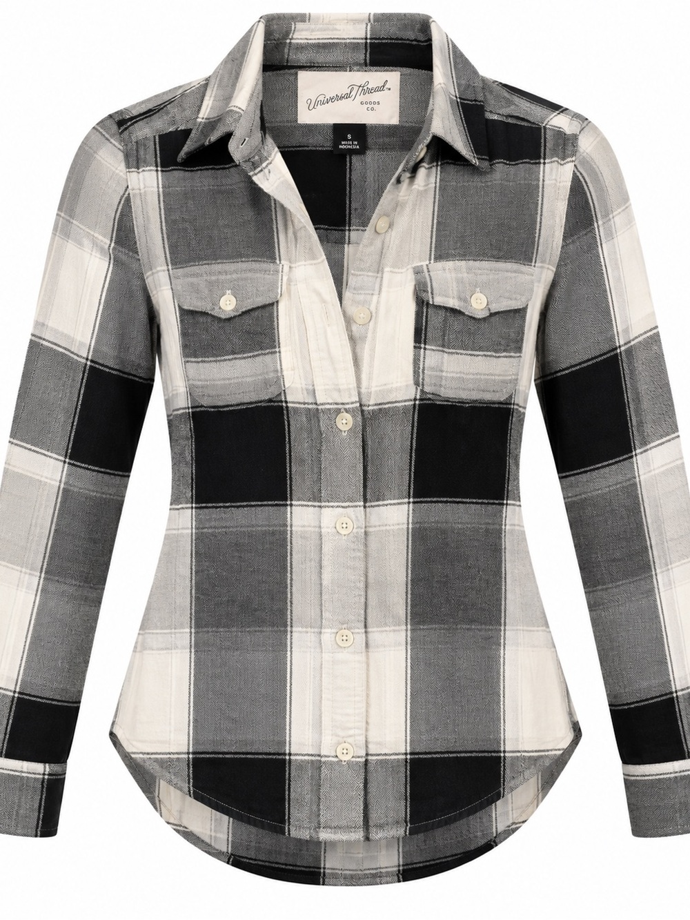 Universal Thread Black White Gray Plaid Button-Down Shirt